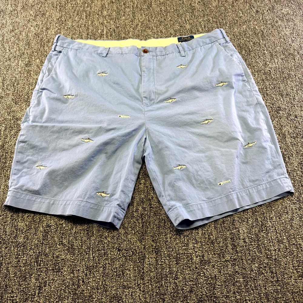 Polo Ralph Lauren Chino Shorts Men 42 Blue Fish Beach Stretch Classic Fit Summer